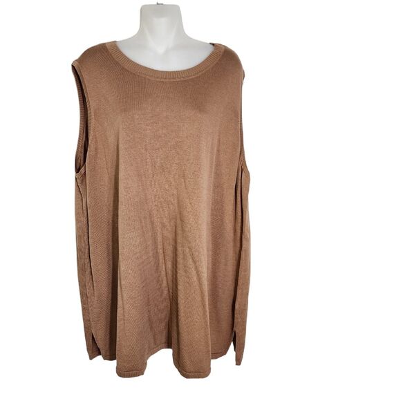 Isaac Mizrahi Live Womens Sweater Tank Sz 3X Brown Knit Ribbed Crew Neck A393431 - Picture 1 of 8